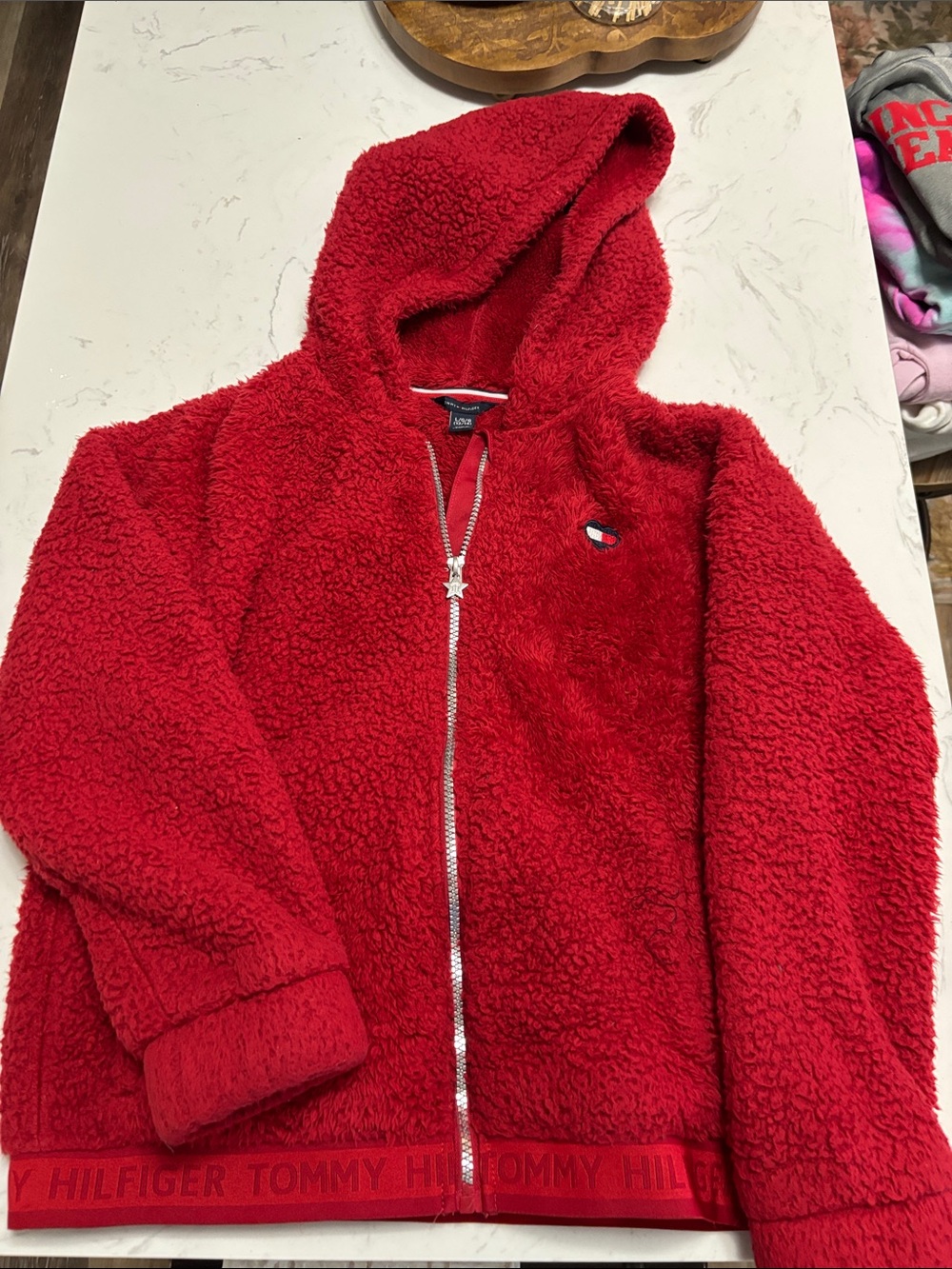 Tommy Hilfiger Kids Red Sherpa Zip Hoodie never worn